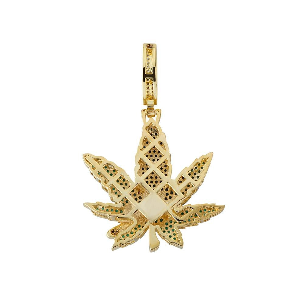 Flooded Ice Green Smoking Leaf Hip Hop Weed Pendant Bling Chain Necklace