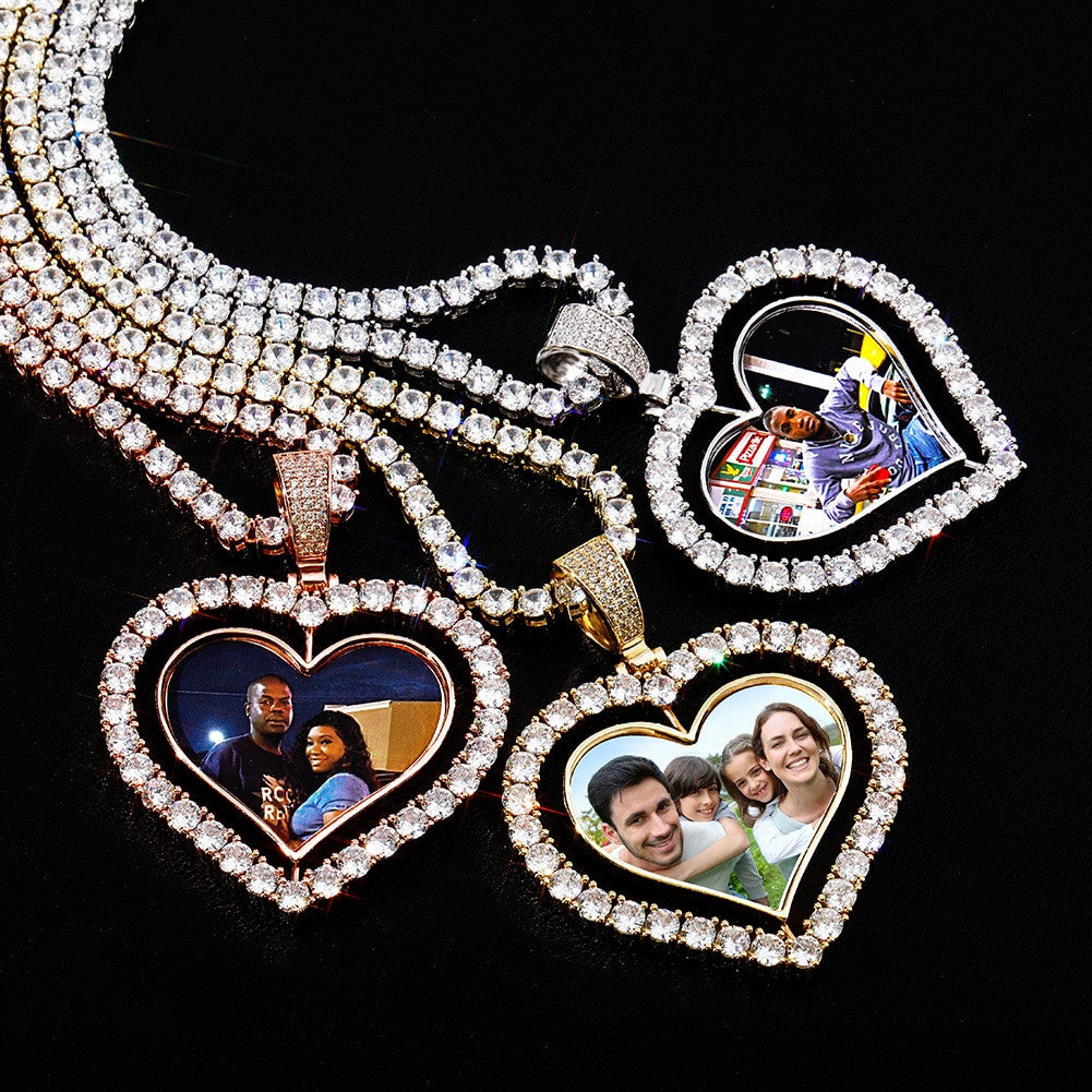 Custom Heart Shaped Spinning Photo Double Sided Picture Pendant Necklace