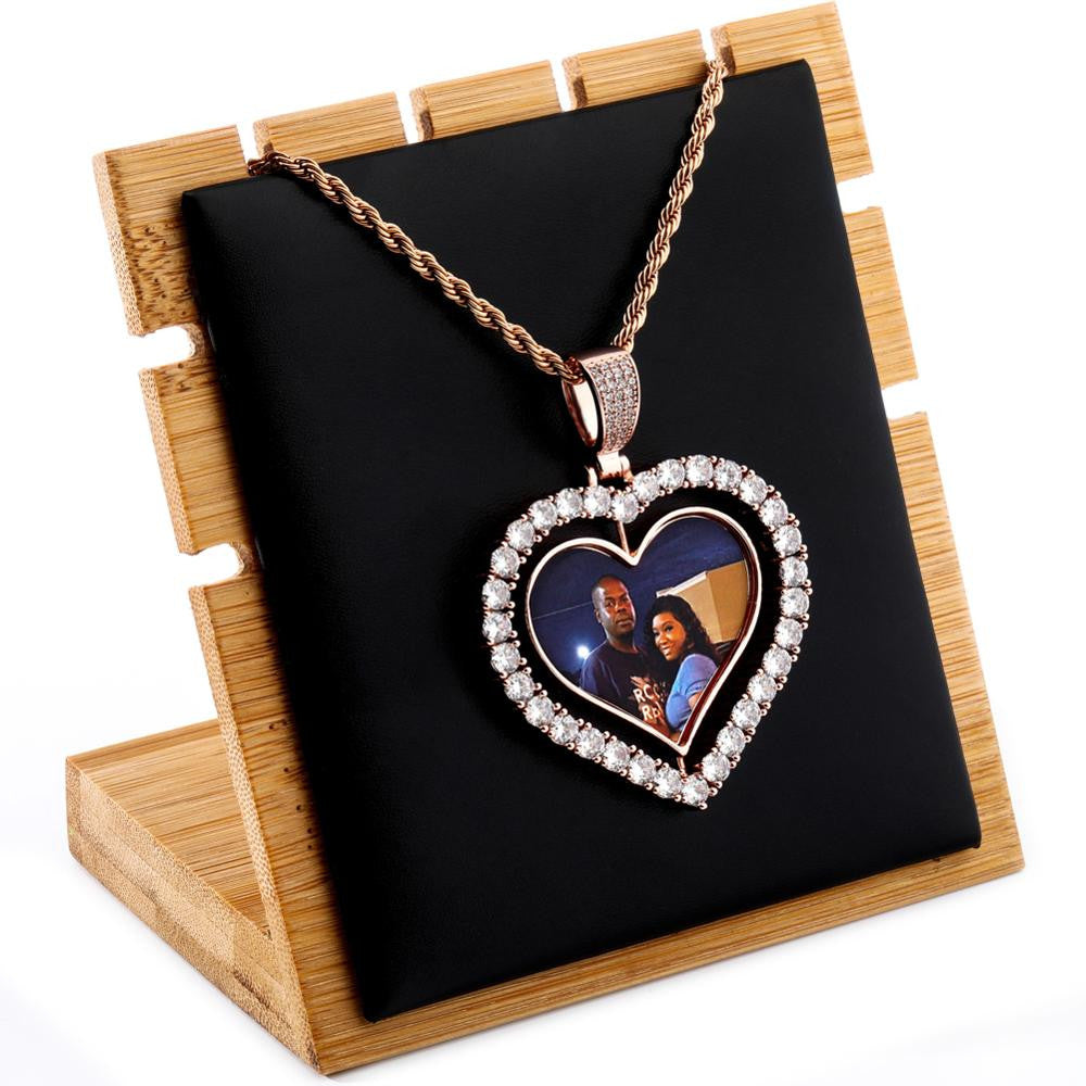 Custom Heart Shaped Spinning Photo Double Sided Picture Pendant Necklace