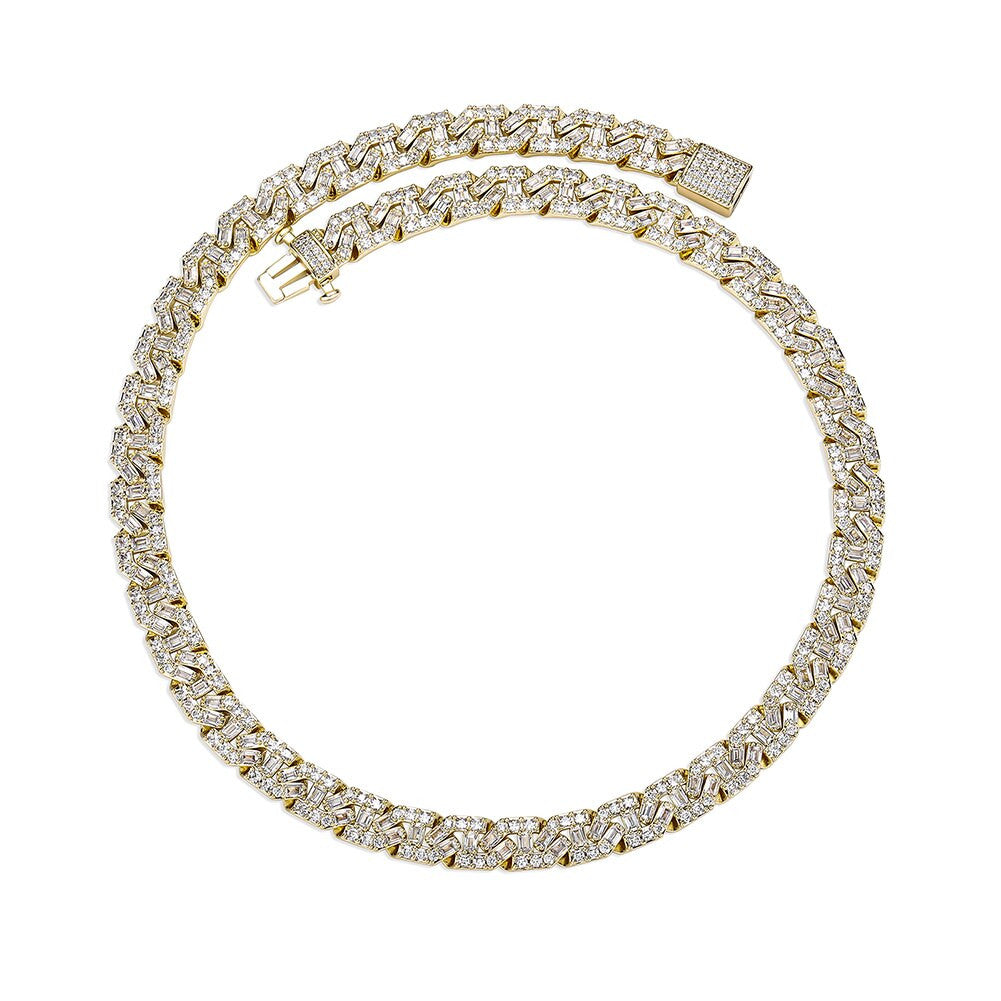 Big Boy Spring Clasp 9mm Flooded Ice Baguette Designer Cuban Link Hip Hop Chain Necklace