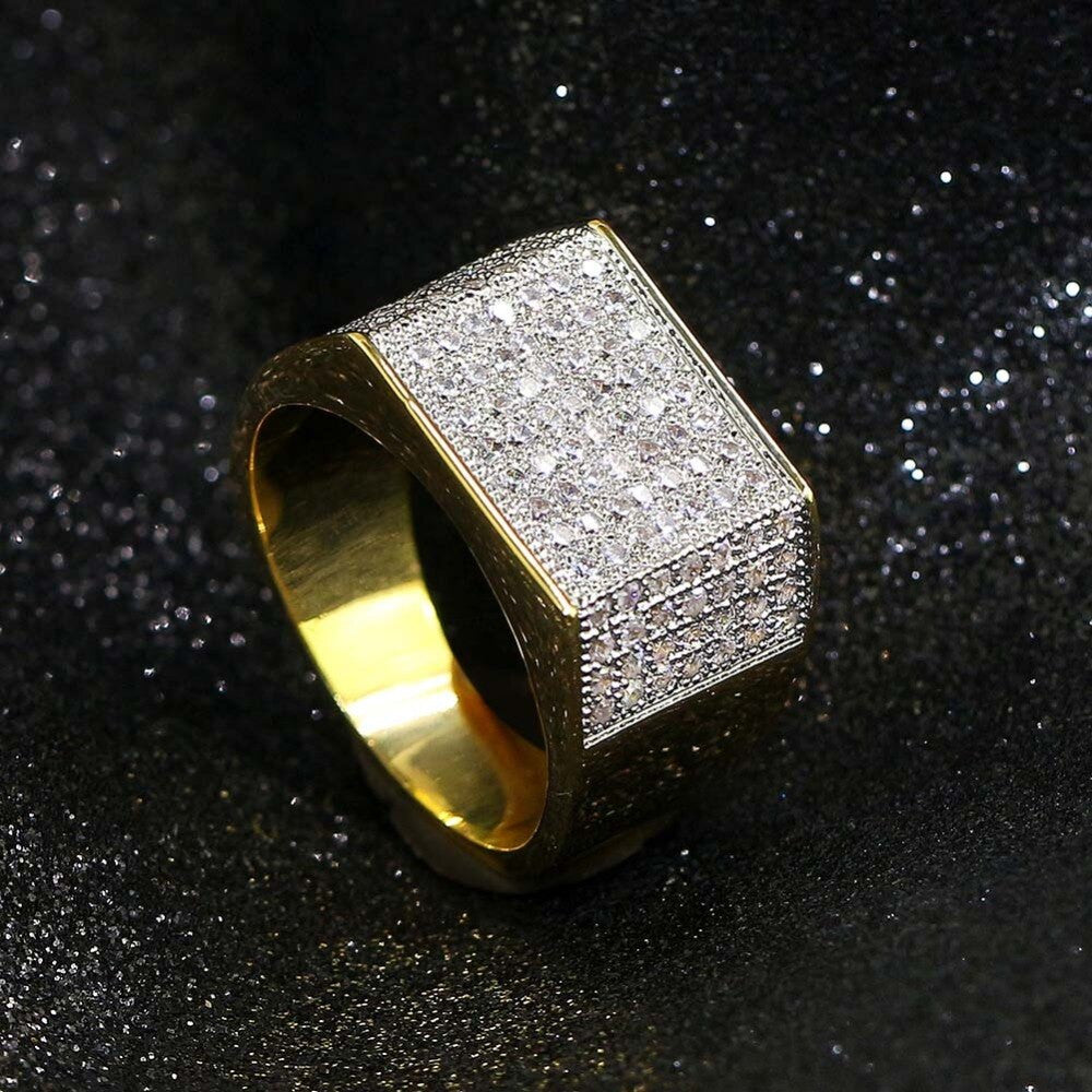 AAA True Micro Pave Flooded Ice Square Cut Mens Hip Hop Rings