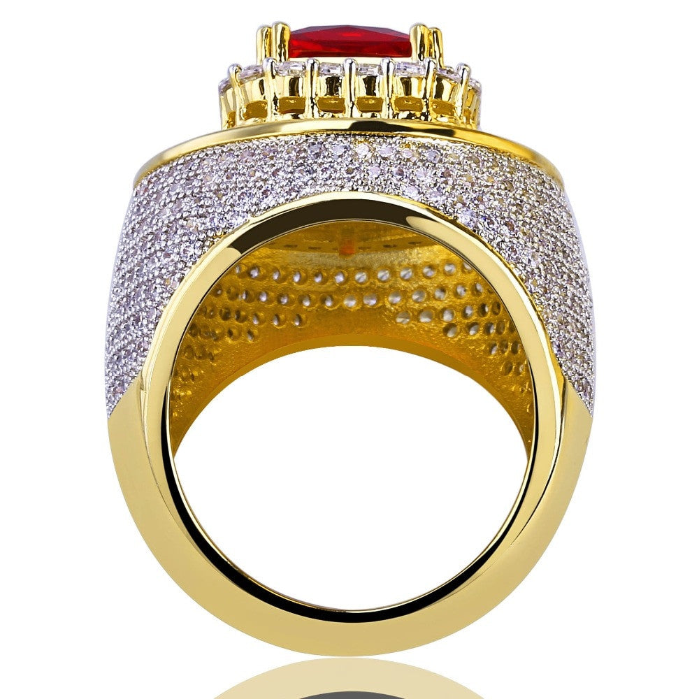 The Center Piece | Paved VVS Diamond CZ Square Cut 4 Prong Ruby Hip Hop Rings