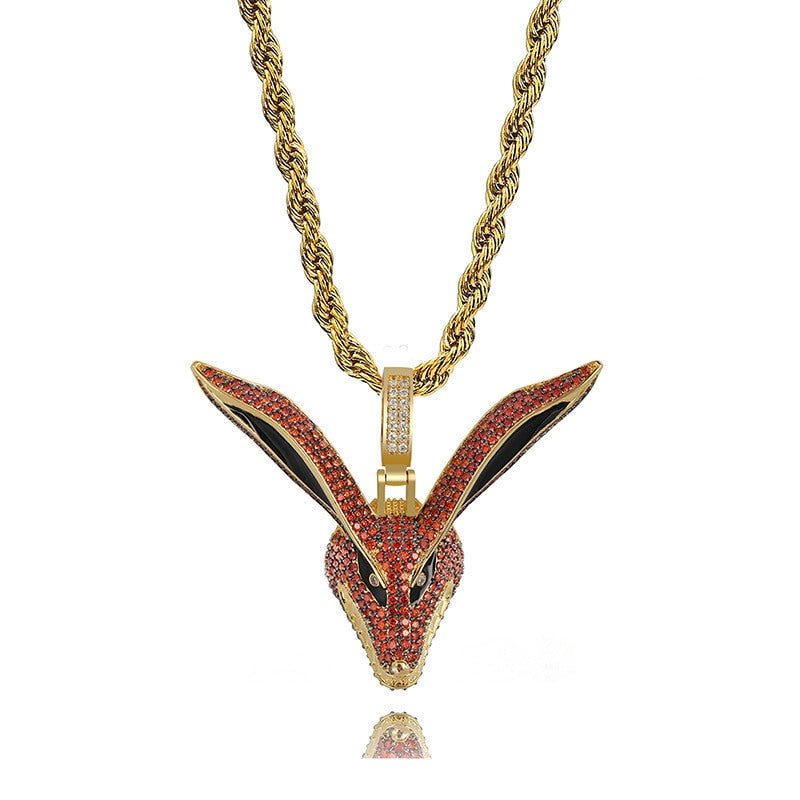 Hip Hop 14k Gold Naruto Kurama Fox Inspired Iced Pendant Simulate Diamond Chain Necklace