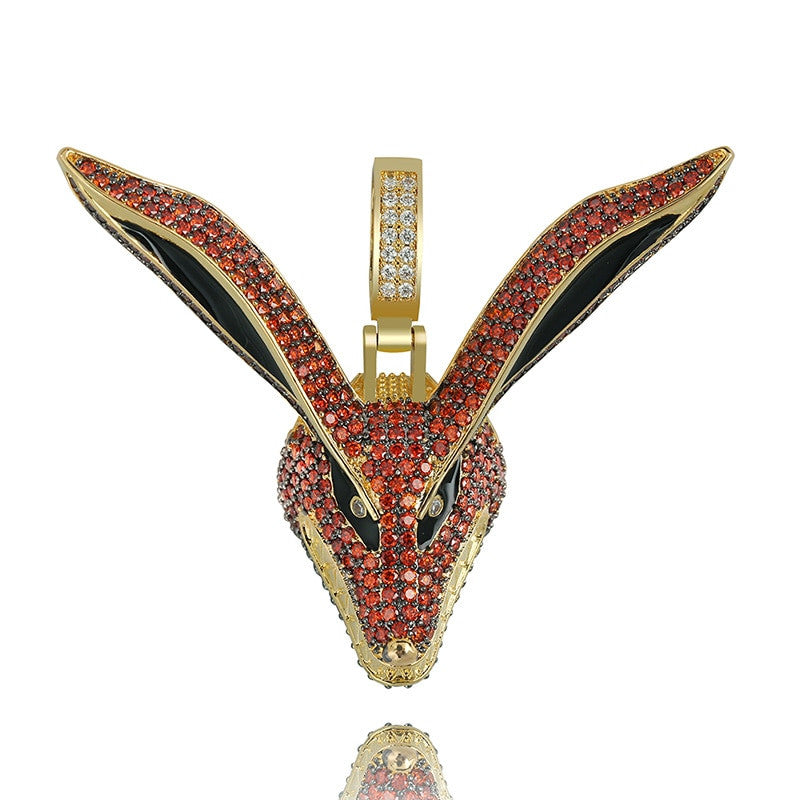 Hip Hop 14k Gold Naruto Kurama Fox Inspired Iced Pendant Simulate Diamond Chain Necklace