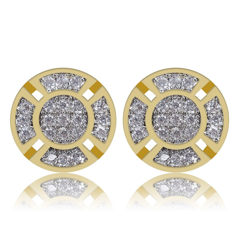 Hip Hop Gold Silver Iced Simulate Diamond Round Stud Screw Back Earrings