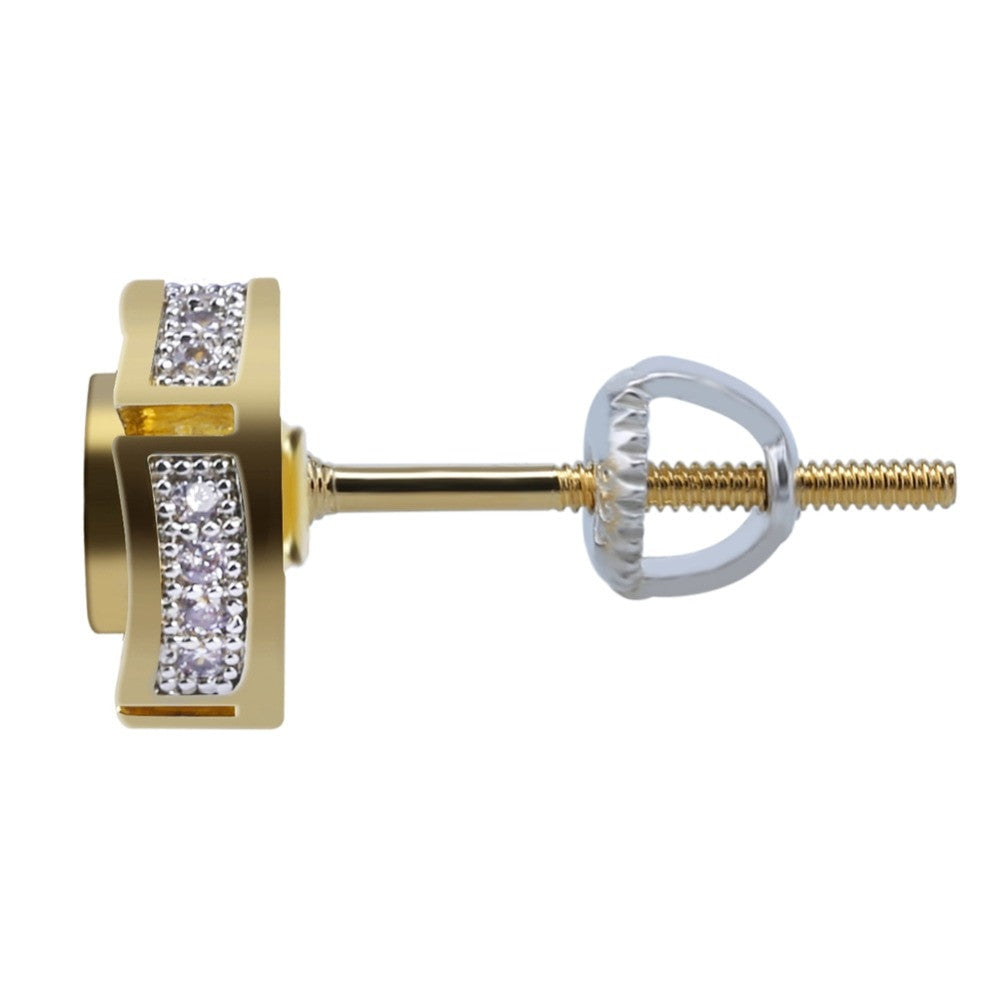 Hip Hop Gold Silver Iced Simulate Diamond Round Stud Screw Back Earrings