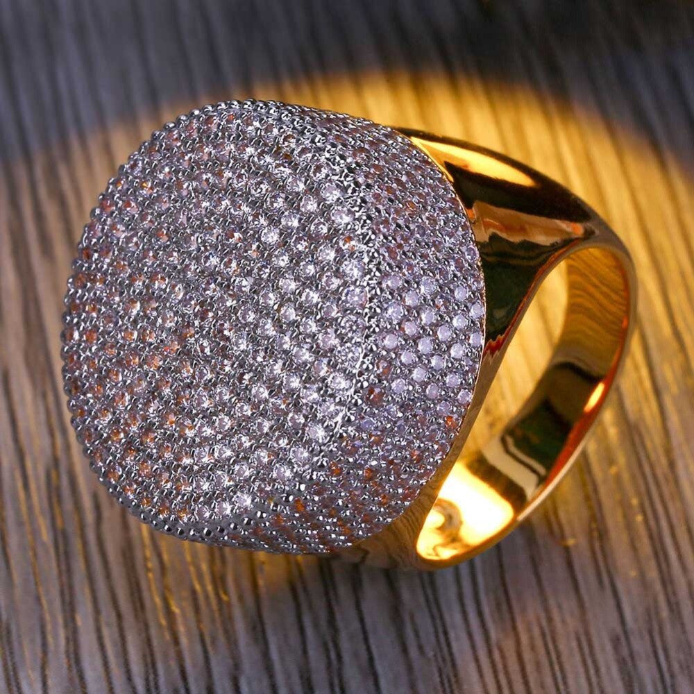 Men's Flooded Ice 3A 14k Gold Street Wear Fashion Pinky Rings