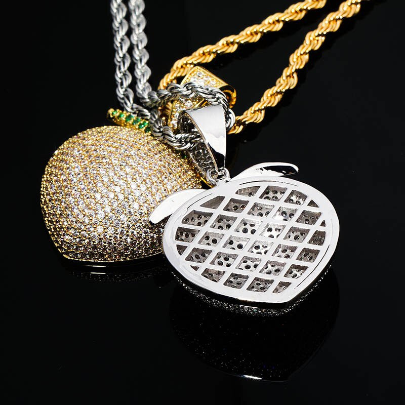 Silver 18k Rose Gold Bling AAA Micro Pave Sweet Peach Pendant Chain Necklace