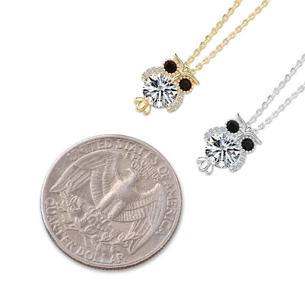 925 Solid Sterling Silver Hip Hop Fashion Glitter Owl Bling Pendant Chain Necklace