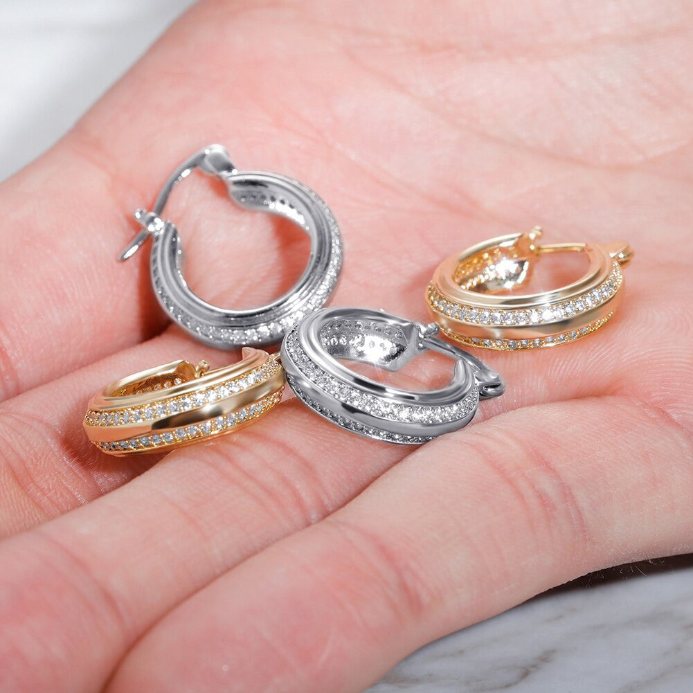 Flooded Ice Big Boy Ole Skool Hip Hop Hoop Bling White Yellow Gold 18mm Earrings