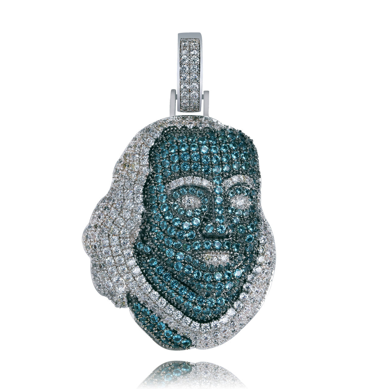 Hip Hop Blue Face Platinum Benjamin Franklin Pendant Chain Necklace