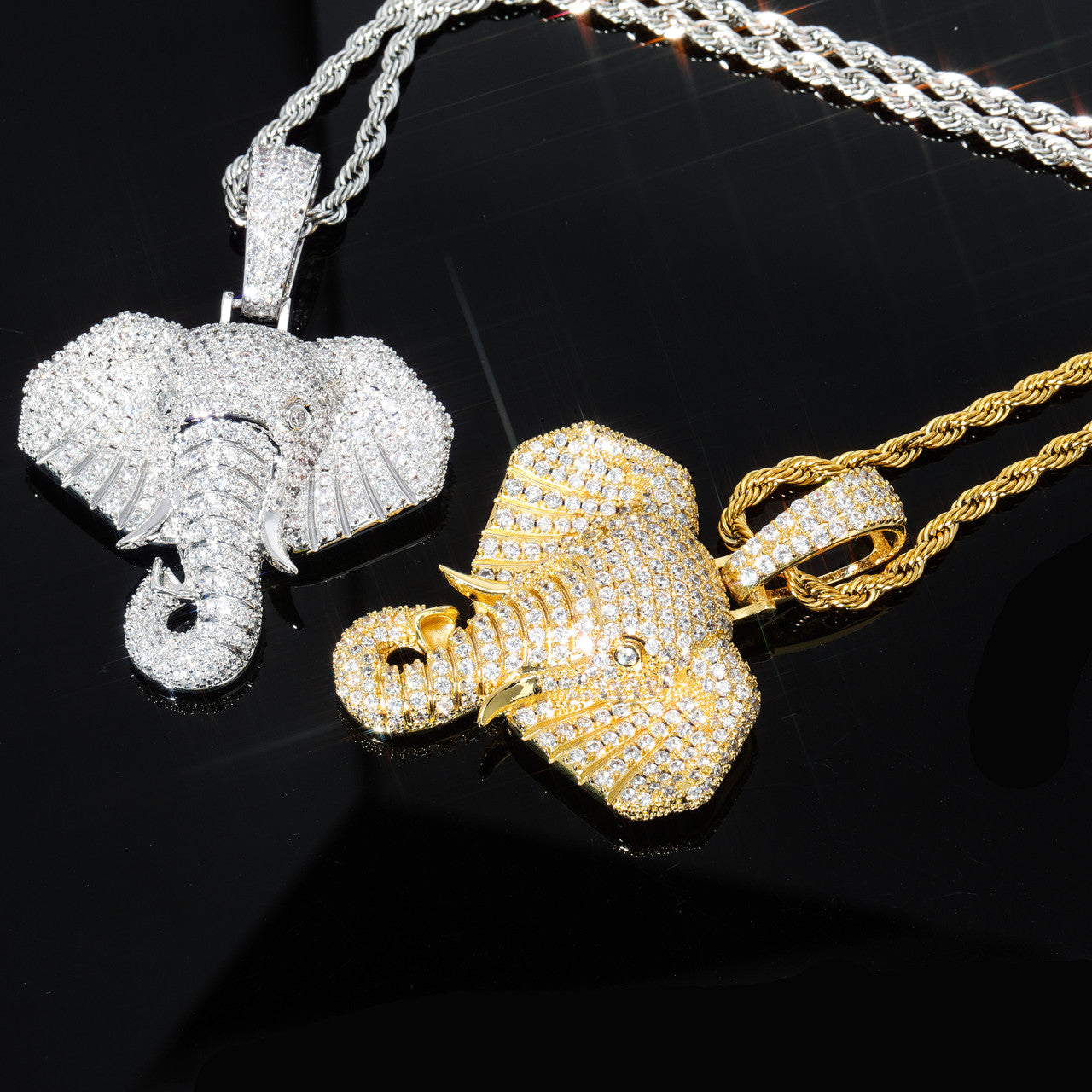 True Micro Pave Elephant Symbol of Peace 18k White Yellow Gold Hip Hop Pendants