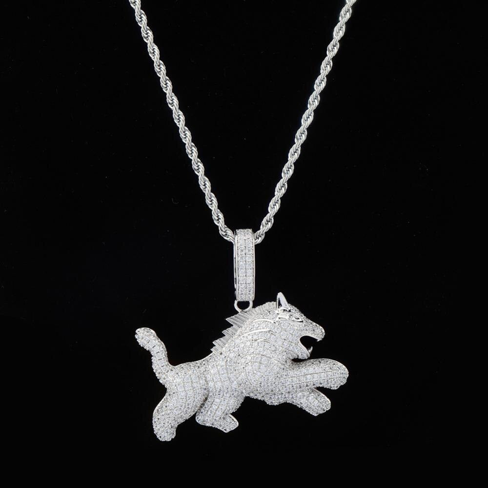 The Wolf Dog Hip Hop Pendant 18k White Yellow Gold Pendant Chain