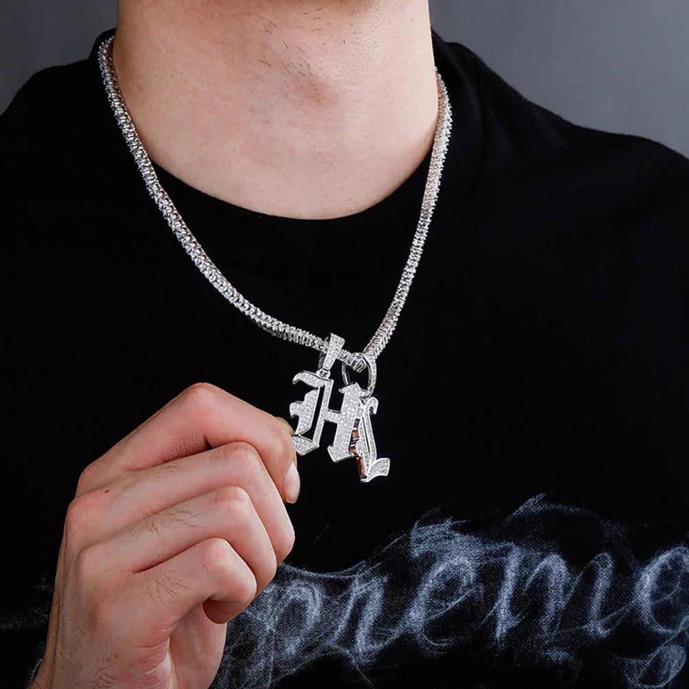 Old English 14k Rose Gold 925 Silver Hip Hop Street Rock Bling Initial Pendants