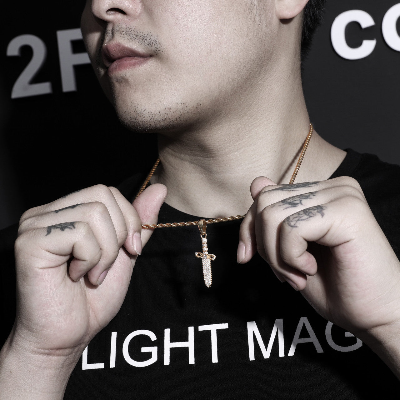 Solid .925 Sterling Silver Ancient Dagger Cross Bling Pendant Chain Necklace