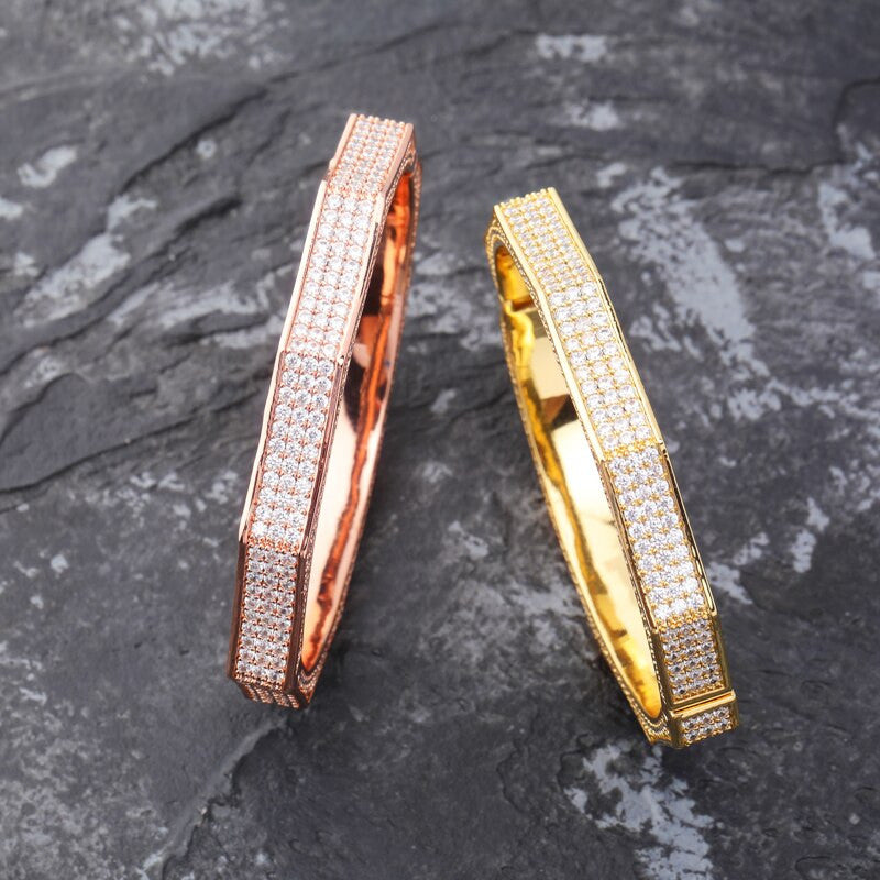 14k White Yellow Rose Gold Flooded Ice Show Stopper Hip Hop 5A Micro Pave Stone Bracelet