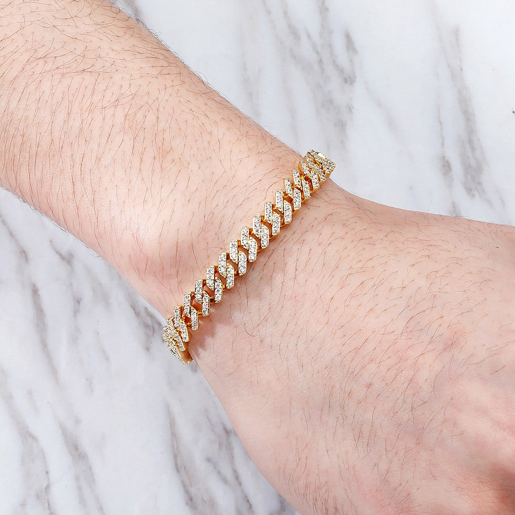 14k Gold 925 Silver Flooded Ice 8mm Spring Clasp Cluster Stone Hip Hop Bracelets