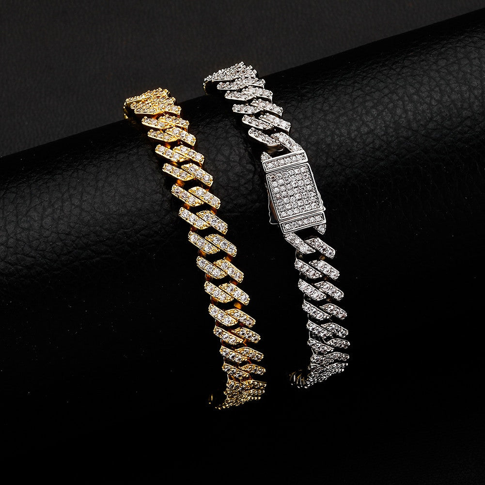 14k Gold 925 Silver Flooded Ice 8mm Spring Clasp Cluster Stone Hip Hop Bracelets