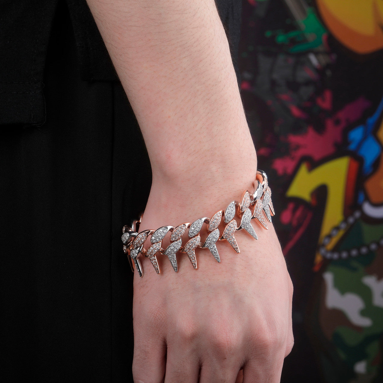 Crown Of Thorns Rose Gold 14k .925 Silver AAA Micro Pave Cuban Link Hip Hop Bracelet