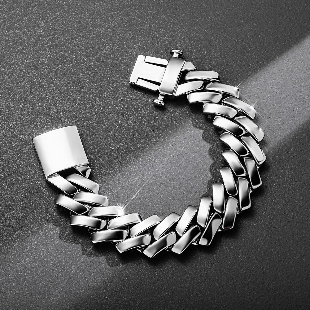 18mm White Gold Gloss Finish Miami Cuban Link Street Wear Casual Bracelet