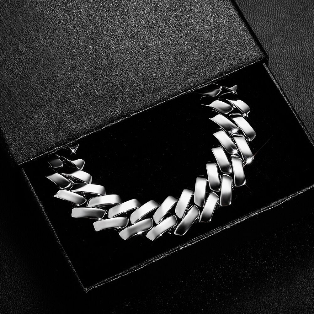 18mm White Gold Gloss Finish Miami Cuban Link Street Wear Casual Bracelet