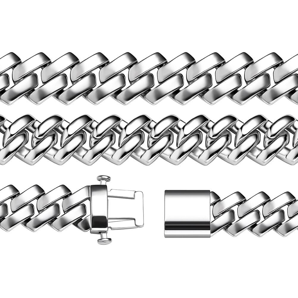 18mm White Gold Gloss Finish Miami Cuban Link Street Wear Casual Bracelet