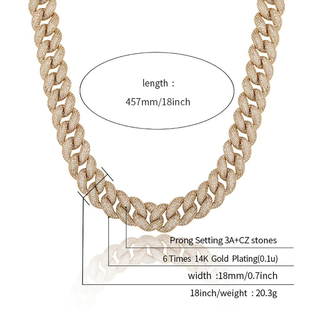 New Luxury Spring Clasp 18mm Mens Miami Cuban Link Hip Hop Chain Necklace