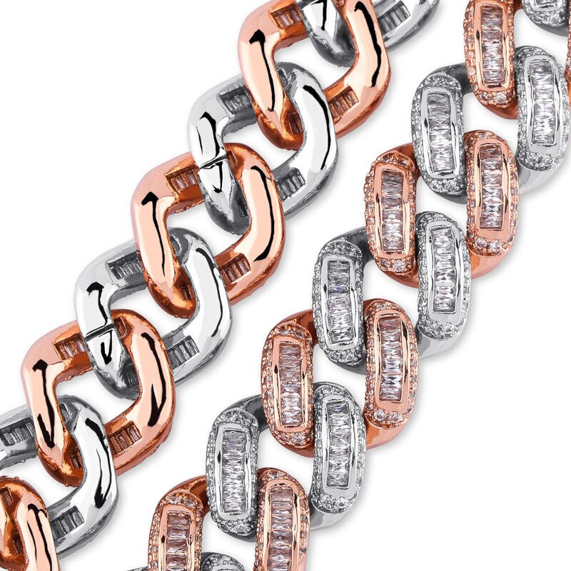 Miami Big Box Clasp 14mm Cuban Link AAA Prong Set Baguette Stone Hip Hop Bracelet