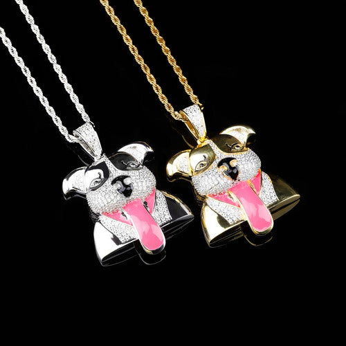 18k Gold Hip Hop Jewelry Duck Hunt AAA Micro Pave Hip Hop Dog Pendant Chain Necklace
