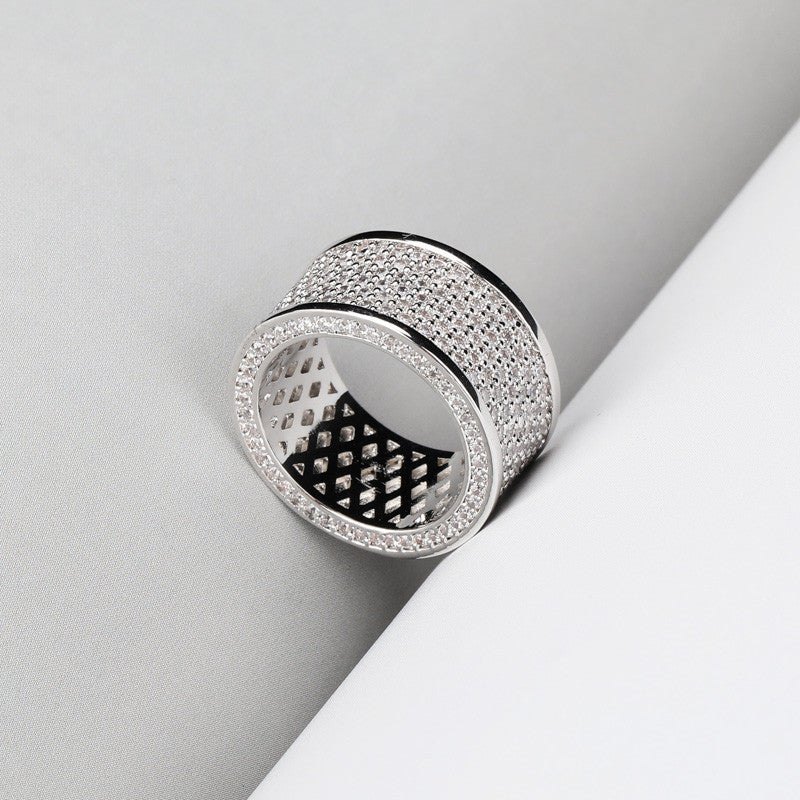 Silver Black Micro Pave Bling AAA Thick Round Hip Hop Ring