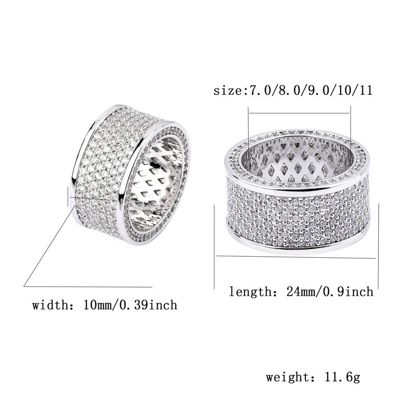 Silver Black Micro Pave Bling AAA Thick Round Hip Hop Ring