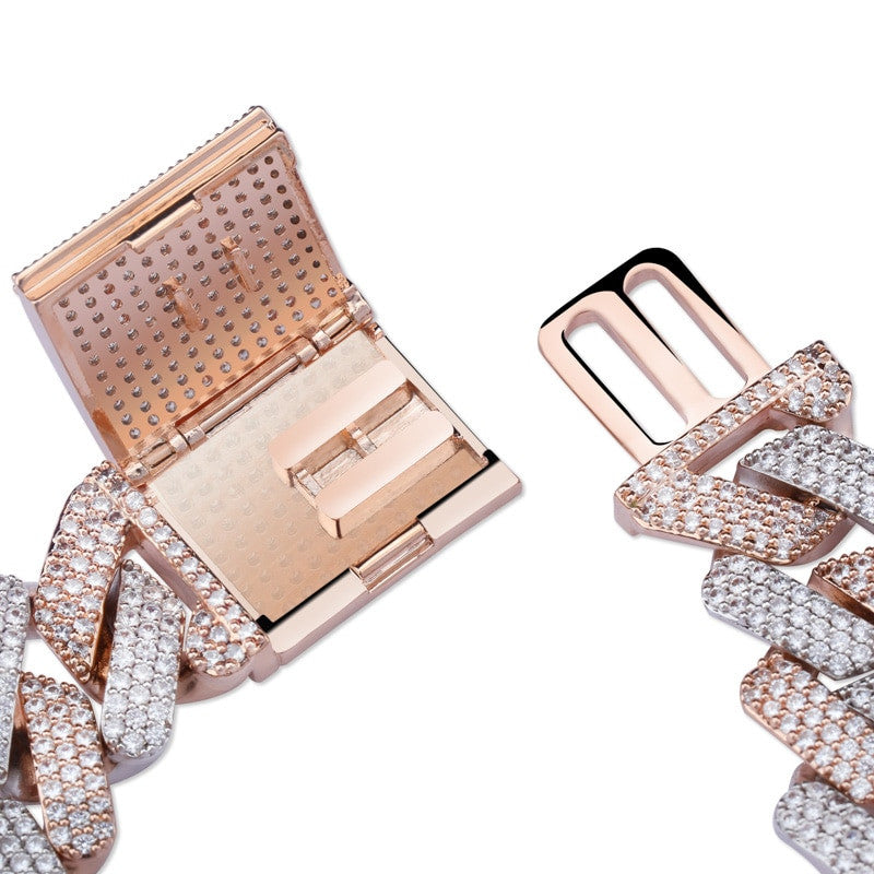 True Micro Paved Flooded Ice Big Box Clasp 20mm Miami Cuban Link Hip Hop Bracelets