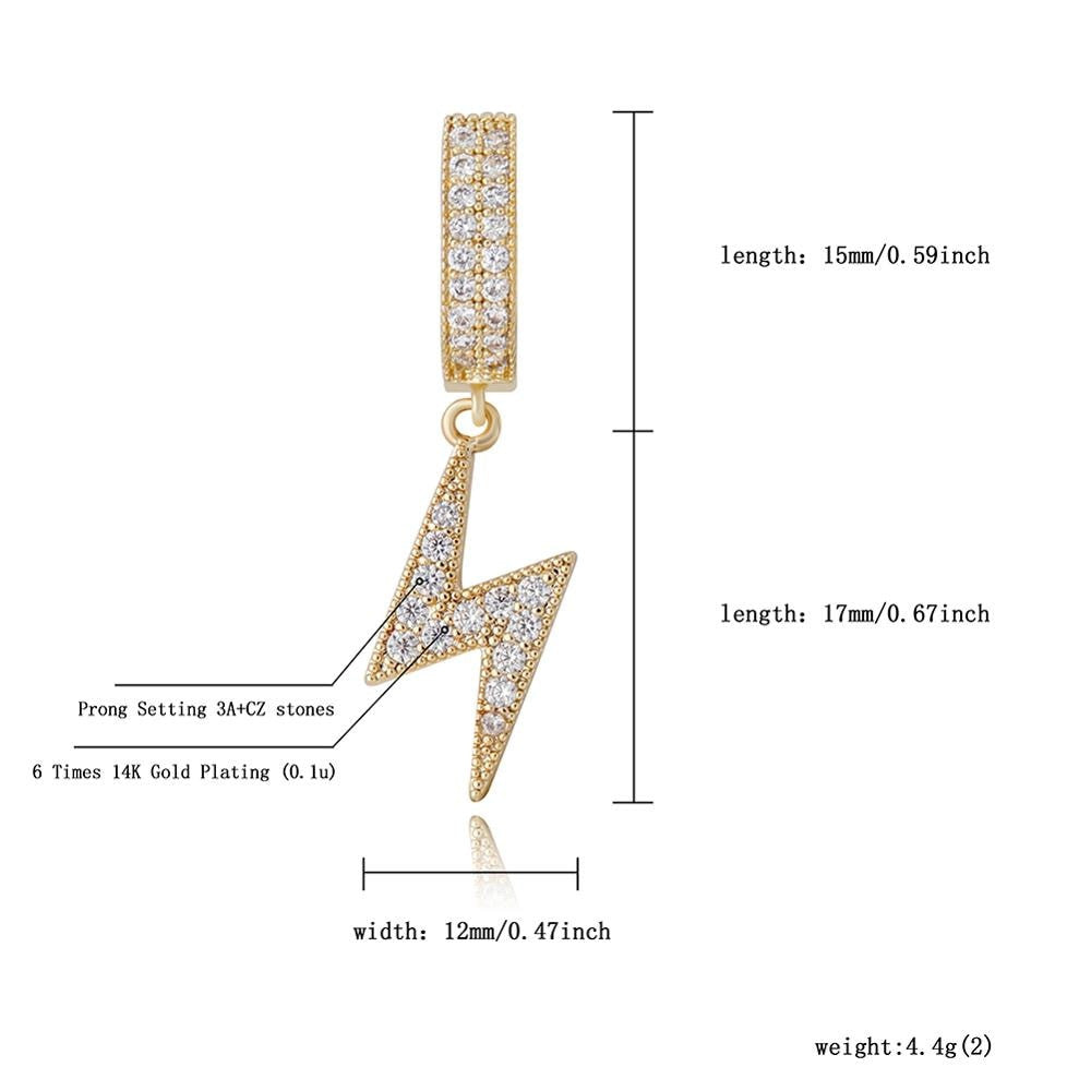 Retro Huggie Lightning | VVS Diamond CZ Hoop Thunderbolt Bling 4 Prong Set Stone Earrings