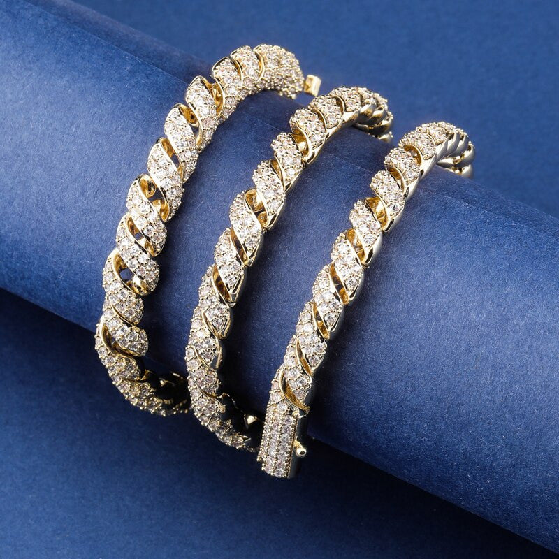 10mm Flooded Ice Hip Hop AAA+ Twisted Bling Luxury Fashion Bracelet