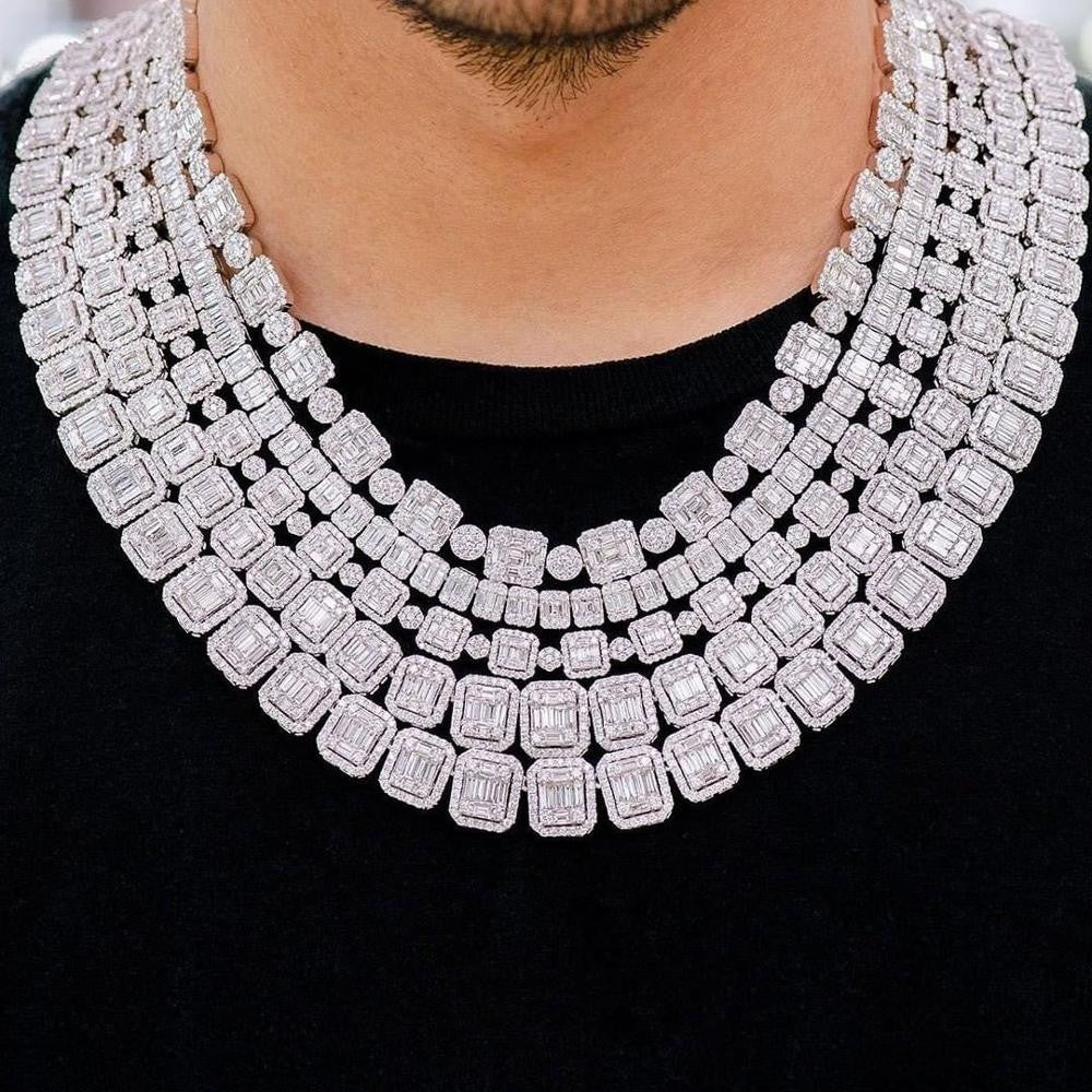 12mm Square Cut Center Stone Baguette High quality AAA Stone Hip Hop Chain Necklace