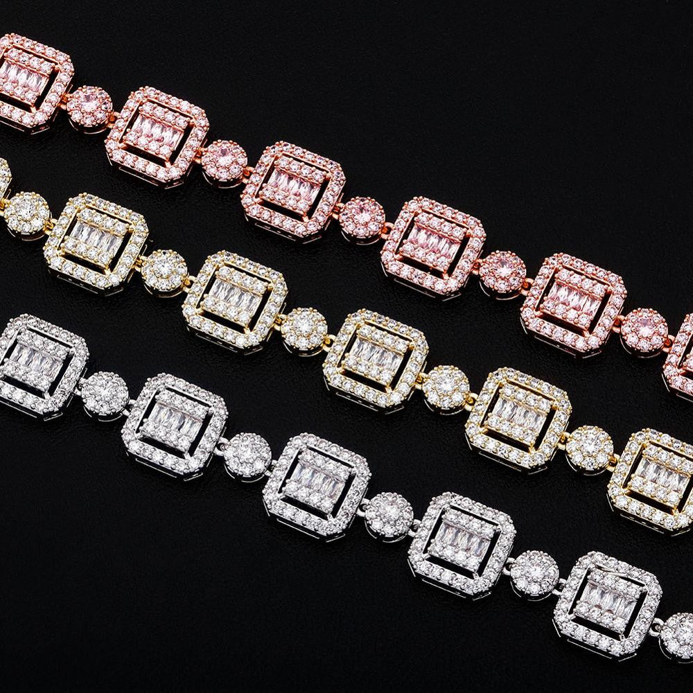 12mm Square Cut Center Stone Baguette High quality AAA Stone Hip Hop Chain Necklace