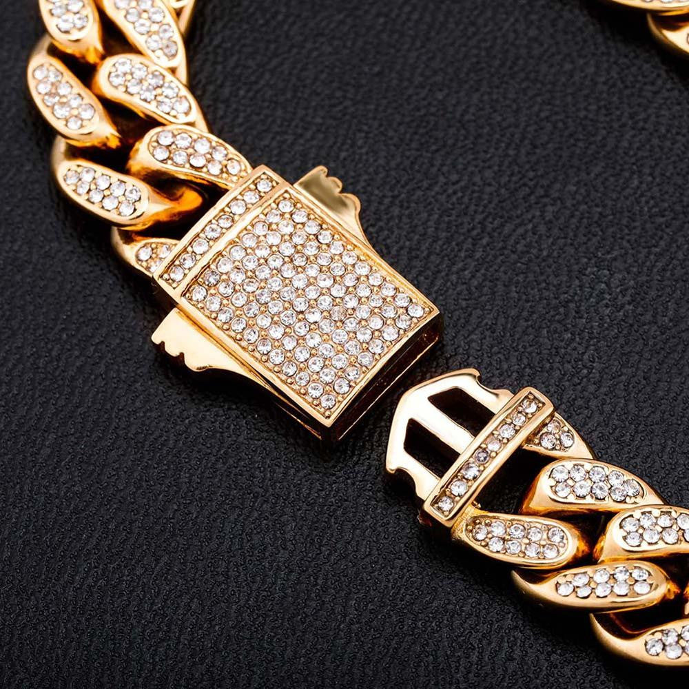 Mens Iced 12mm Stainless Steel Miami Cuban Link Spring Clasp Hip Hop Bracelets