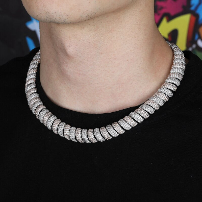 New 14mm Flooded Ice 5A Stone Hip Hop Twisted White Yellow Gold Torque Chain Necklace