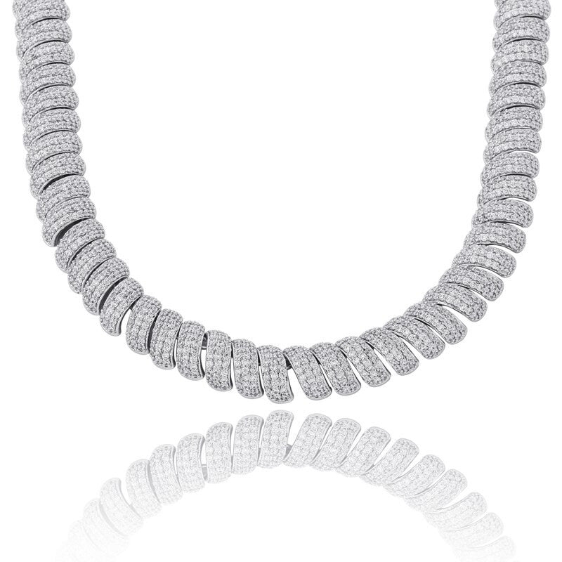 New 14mm Flooded Ice 5A Stone Hip Hop Twisted White Yellow Gold Torque Chain Necklace