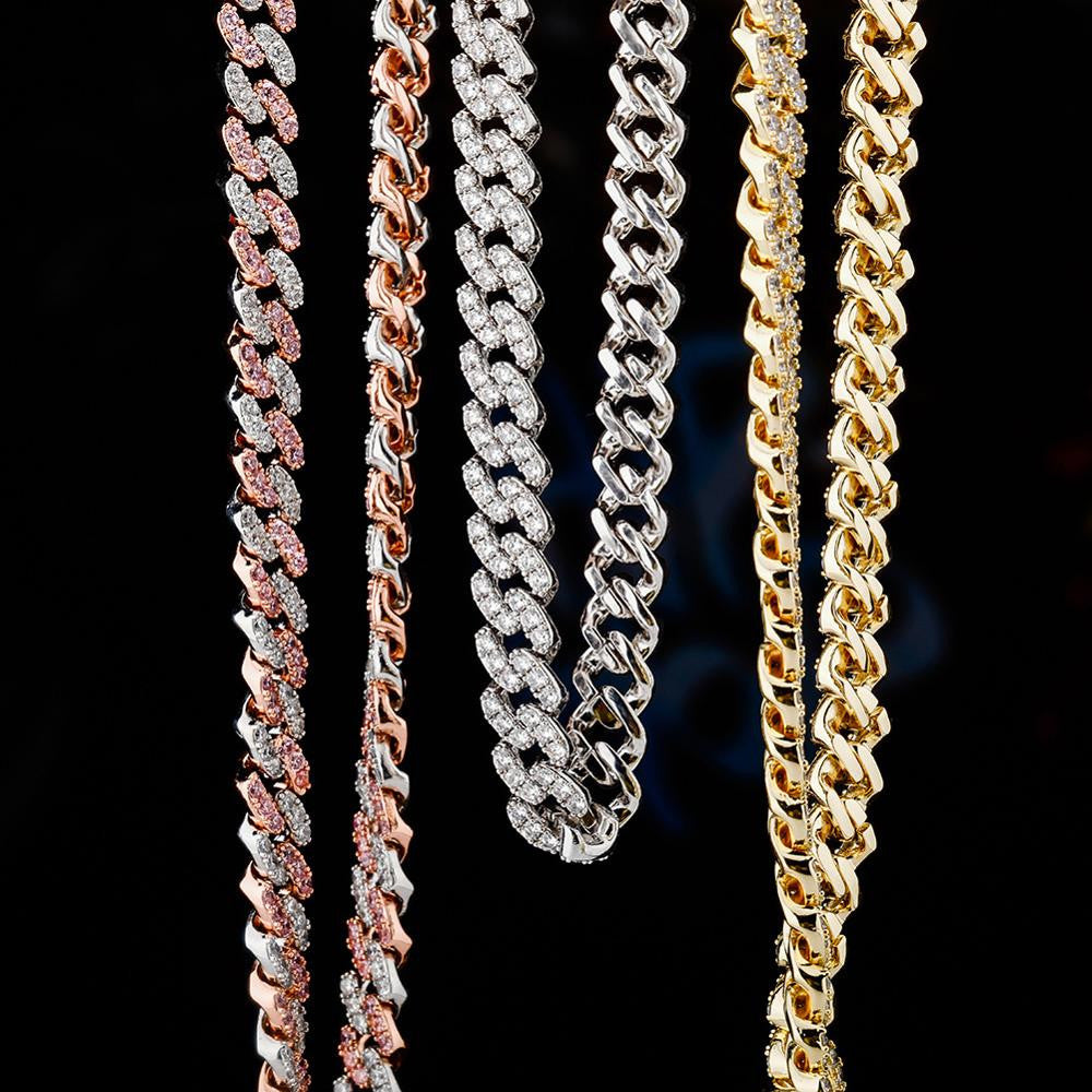 8mm Full Flooded Ice Close Cut Prong Set Hip Hop Cuban Link Chain Necklaces