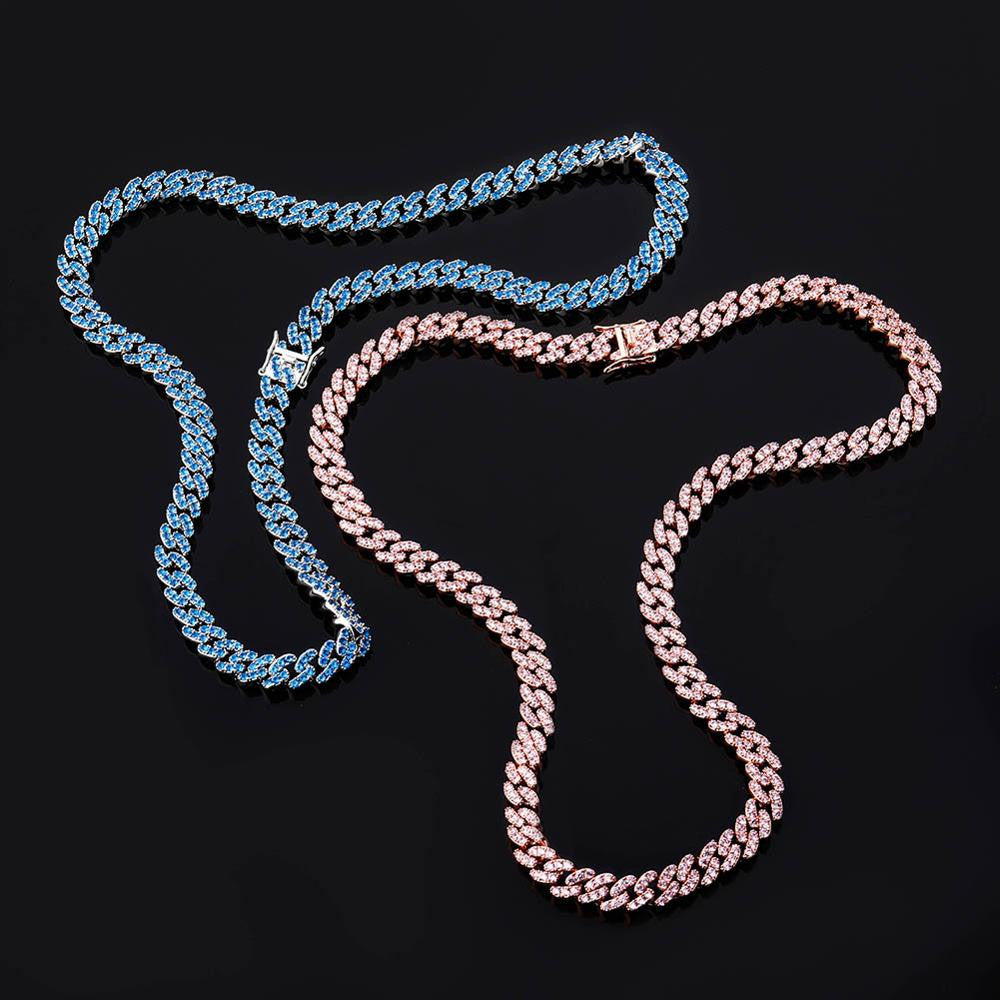 8mm Full Flooded Ice Close Cut Prong Set Hip Hop Cuban Link Chain Necklaces