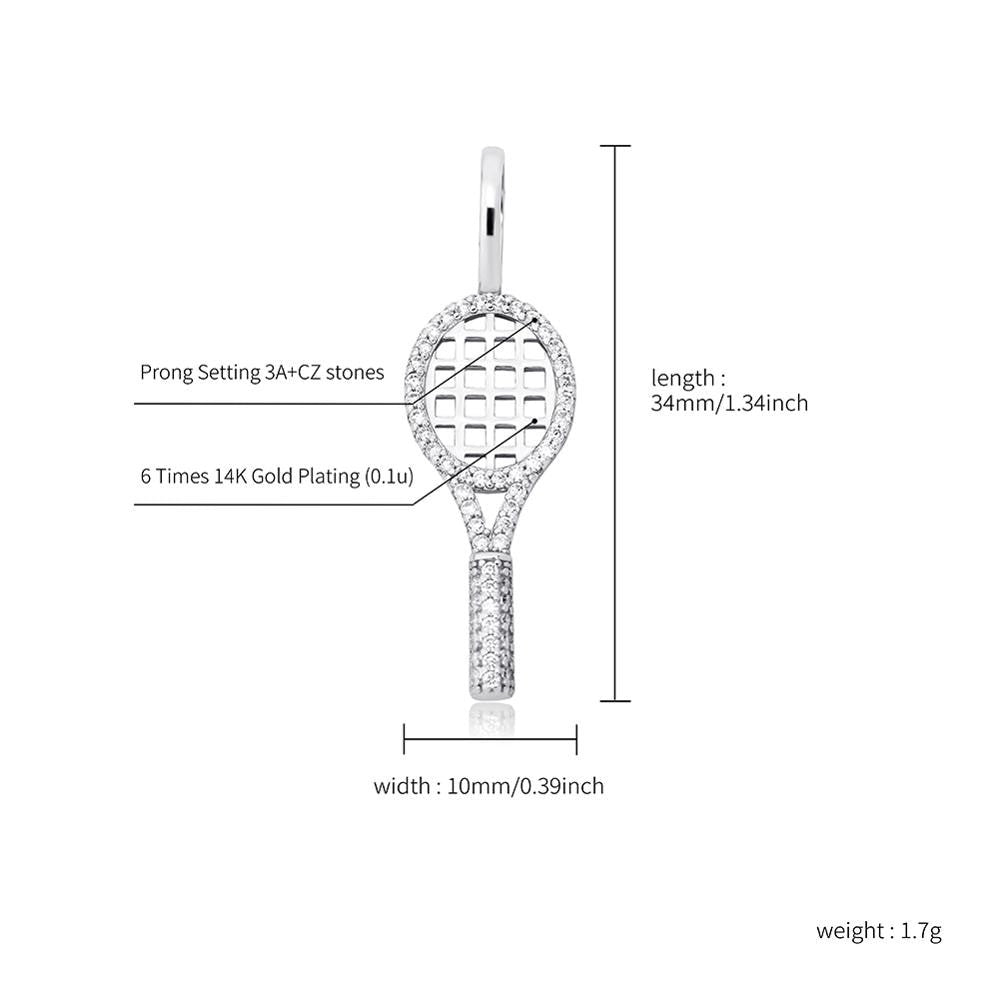 Rose Gold 14k Gold Over .925 Sterling Silver Bling Bling Tennis Racquet Pendant Chain Necklace