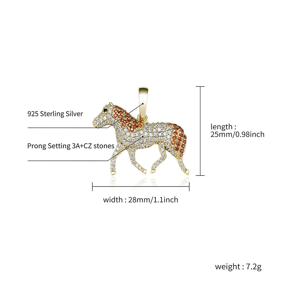 Ladies Fine Jewelry 3A Simulate Diamond .925 Sterling Silver Horse Pendant Necklace