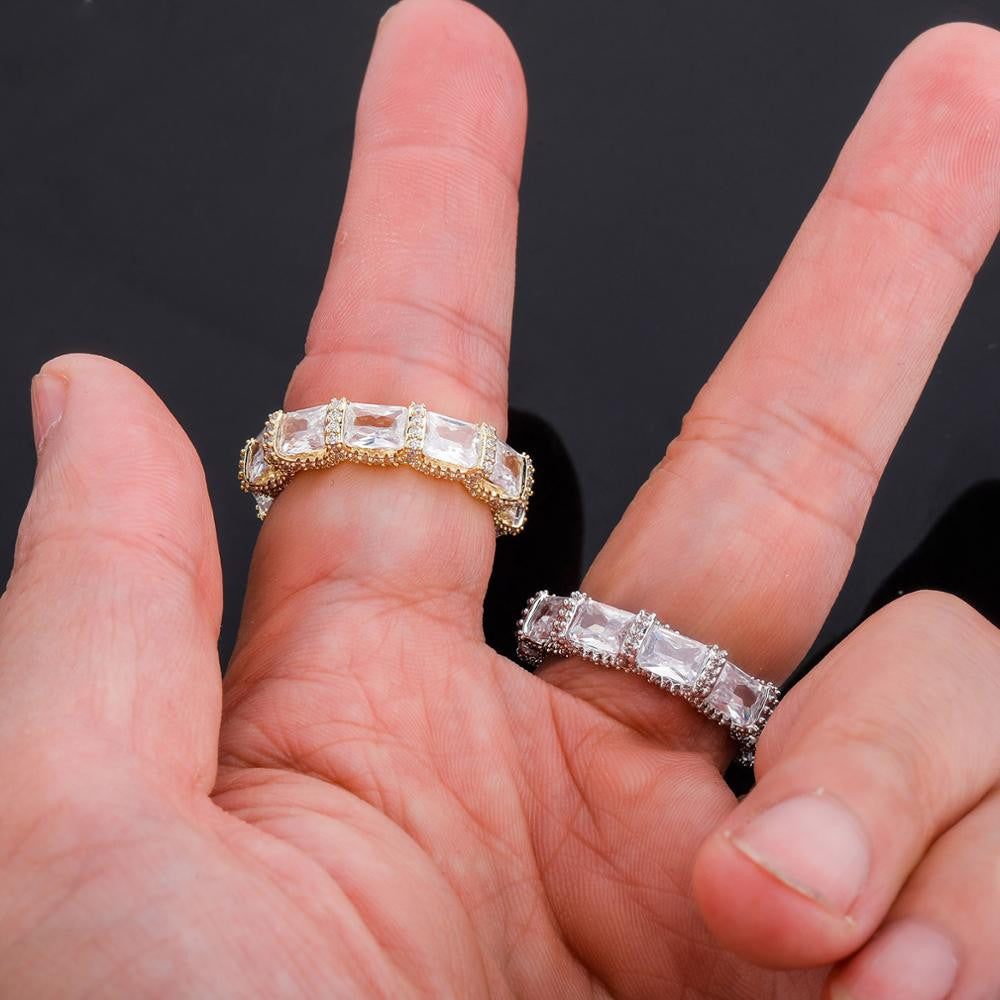 New Luxury Street Wear 14k Gold 925 Silver Flawless Baguette Hip Hop Rings