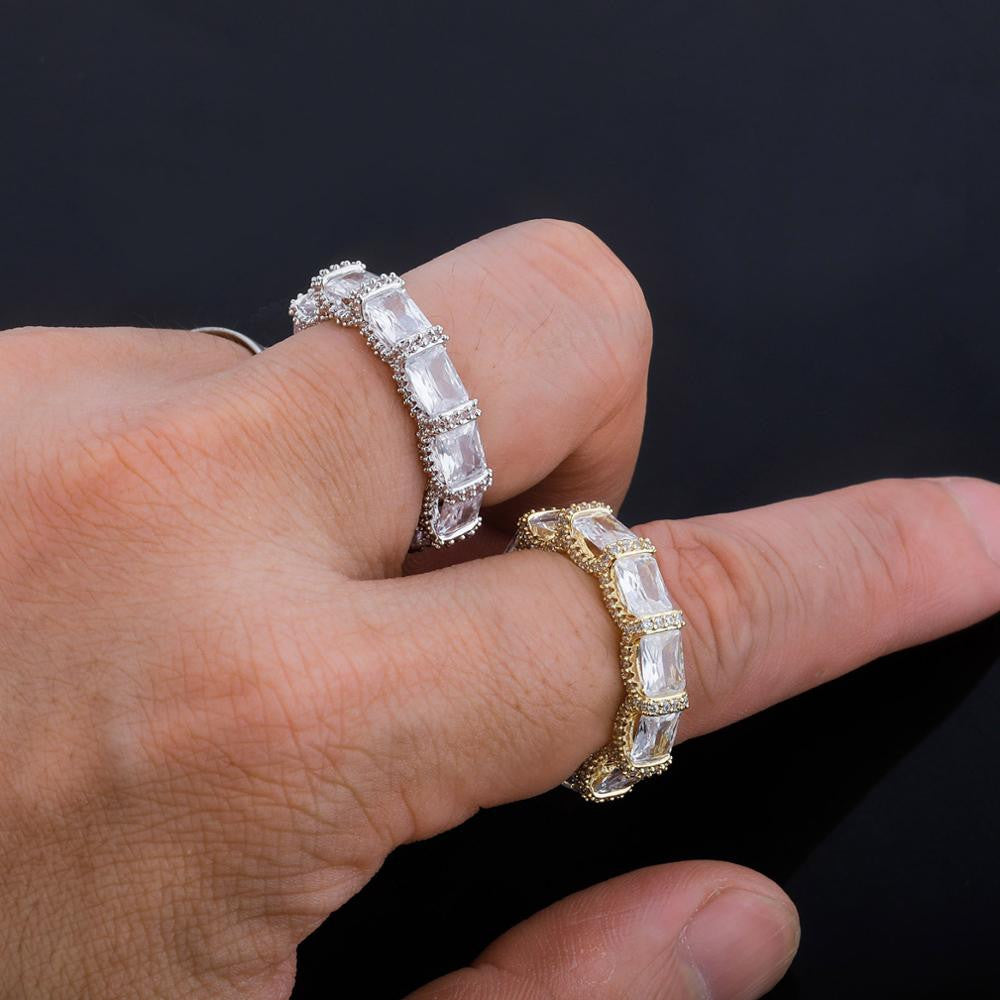 New Luxury Street Wear 14k Gold 925 Silver Flawless Baguette Hip Hop Rings