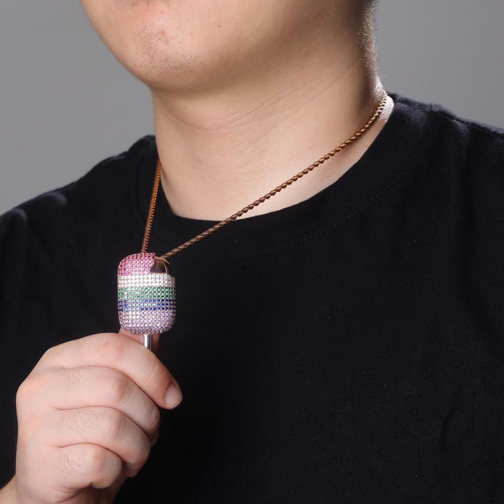 Multi Colored 3A+ Micro Pave Ice Cream Hip Hop Pendant Chain Necklace