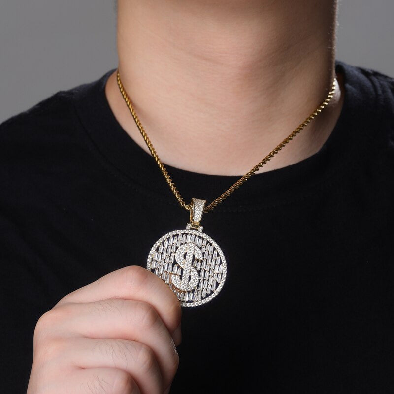 Drip Baguette Big Boy Money Dollar Sign Hip Hop Pendant Chain Necklace