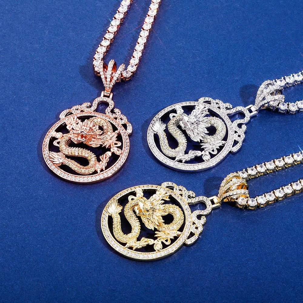 925 Silver Rose Gold 14k Chinese Style Hip Hop Fashion Dragon Pendant Chain Necklace