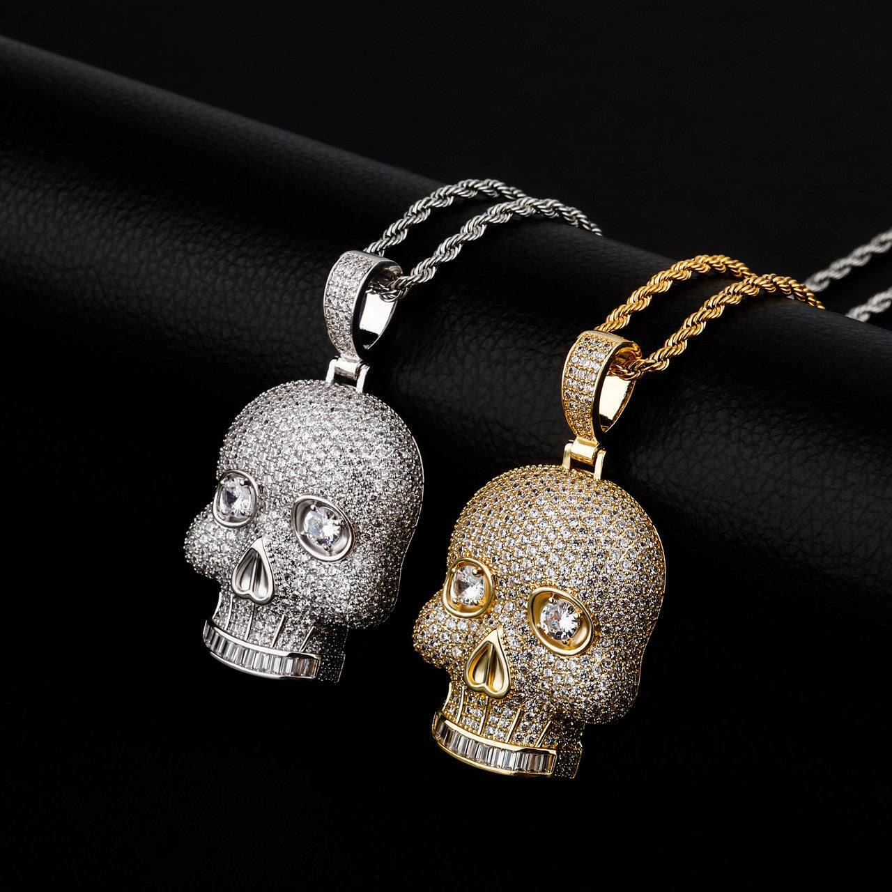 Totally Iced Full Micro Pave Stone Eye Hip Hop Skull Pendant Chain Necklaces
