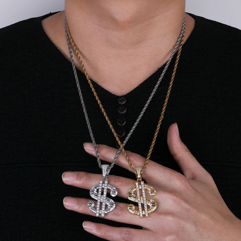 Mens Solid Big Dollar 14k Gold 925 Silver Street Wear Hip Hop Chain Necklace